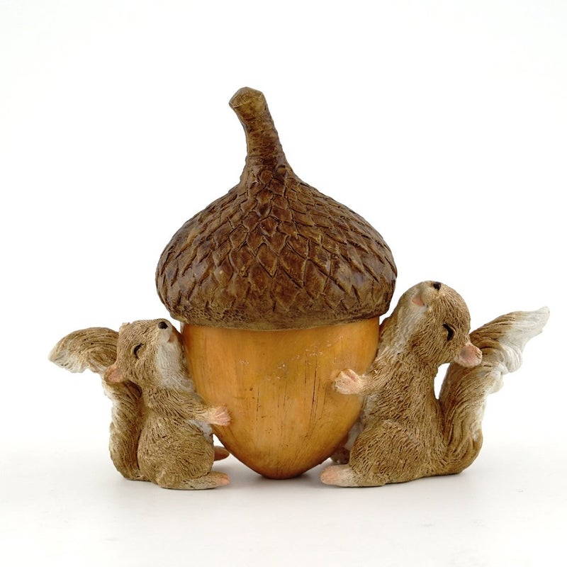 Top Collection Miniature Garden Squirrels Carrying Acorn Trinket Box with Secret Compartment Decor, Small - Image 1